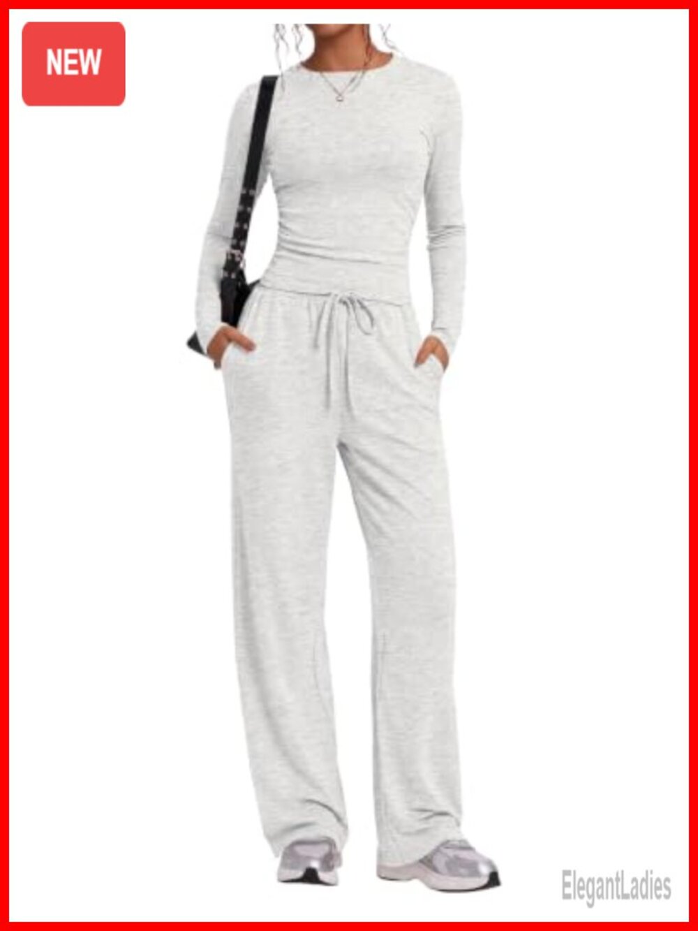 Women 2 Piece Lounge Set Wide Leg Pants Long Sleeve Top Rayon Spandex